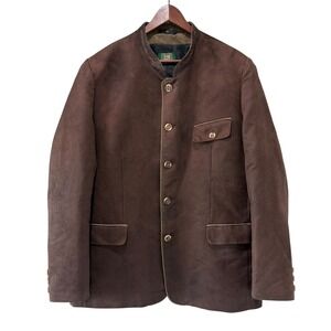 OS Trachten Mens Brown Suede Bavarian Tyrolean Jacket Blazer Size 56 46R VTG